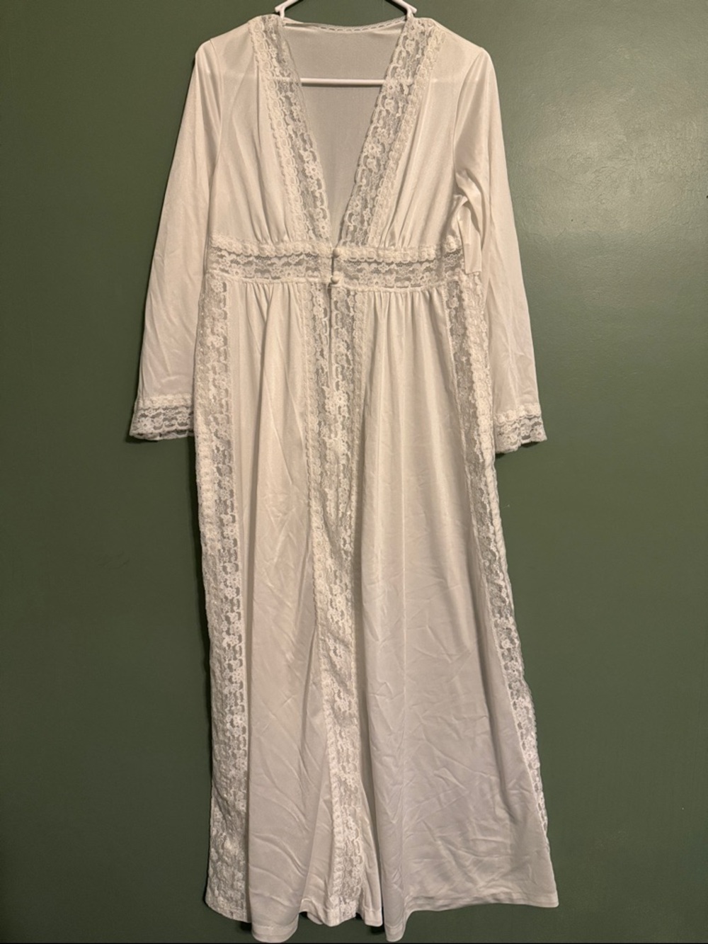 Vintage Lace Dressing Gown Bridal Dressing Open Robe Medium White